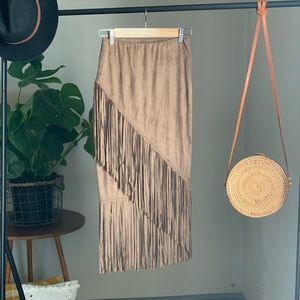 Suede fringe skirt